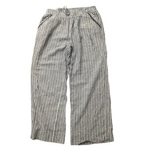 Briggs Womens Pants Linen Blend Pull-on Wide Leg  Blue Striped